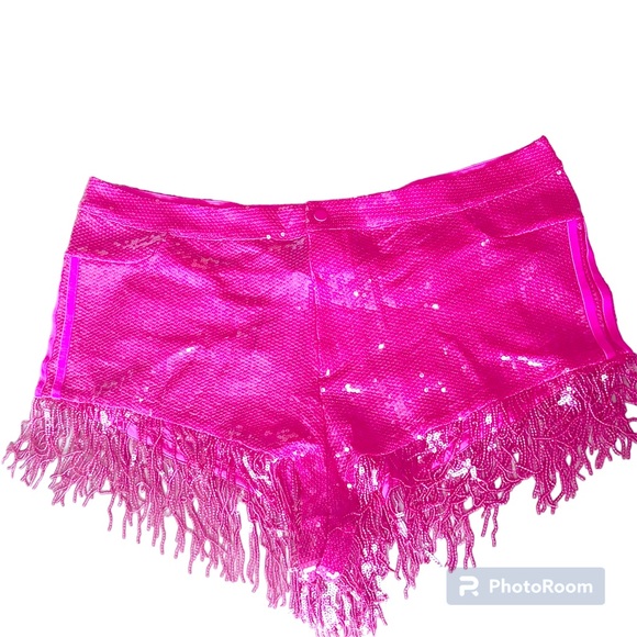 ADIDAS IVY PARK PINK SEQUIN SHORTS WITH FRINGE (PLUS SIZE) SIZE 2X NWT - Picture 3 of 12